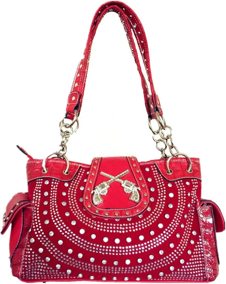 Texas West Women's Premium Buckle 3D Pistols Shoulder Handbag in 6 colors