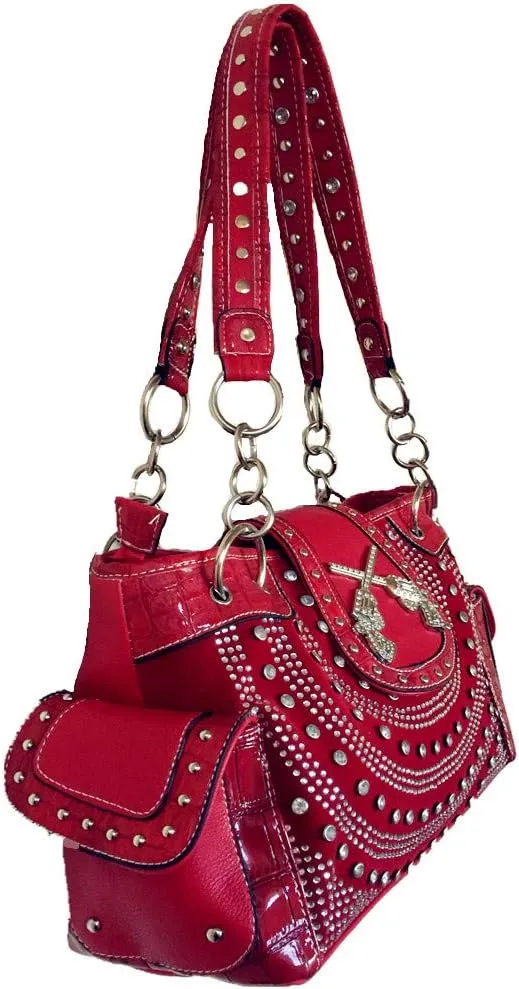 Texas West Women's Premium Buckle 3D Pistols Shoulder Handbag in 6 colors