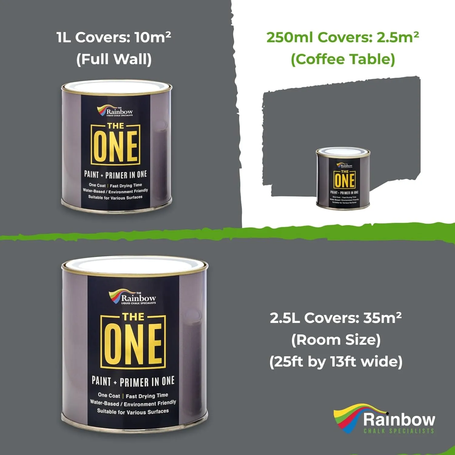 The One Paint - Satin Finish - Multi Surface Paint 250ml (Dark Grey)