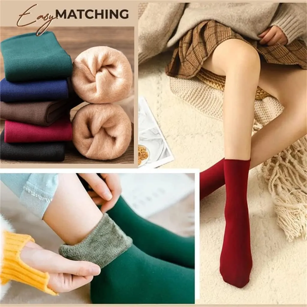 Thickening And Velvet Snow Socks, Warm Winter Thick Hiking Thermal Boot Cozy Crew Comfy Work Socks for Ladies 6 Pairs