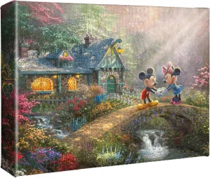 Thomas Kinkade Studios Disney's Mickey and Minnie Sweetheart Bridge 8 x 10 Gallery Wrapped Canvas