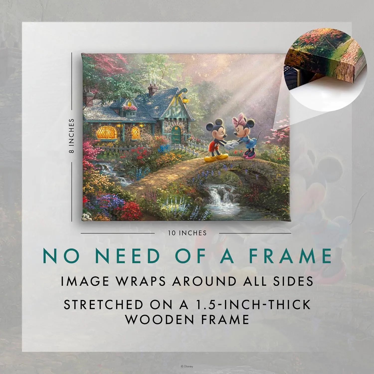 Thomas Kinkade Studios Disney's Mickey and Minnie Sweetheart Bridge 8 x 10 Gallery Wrapped Canvas