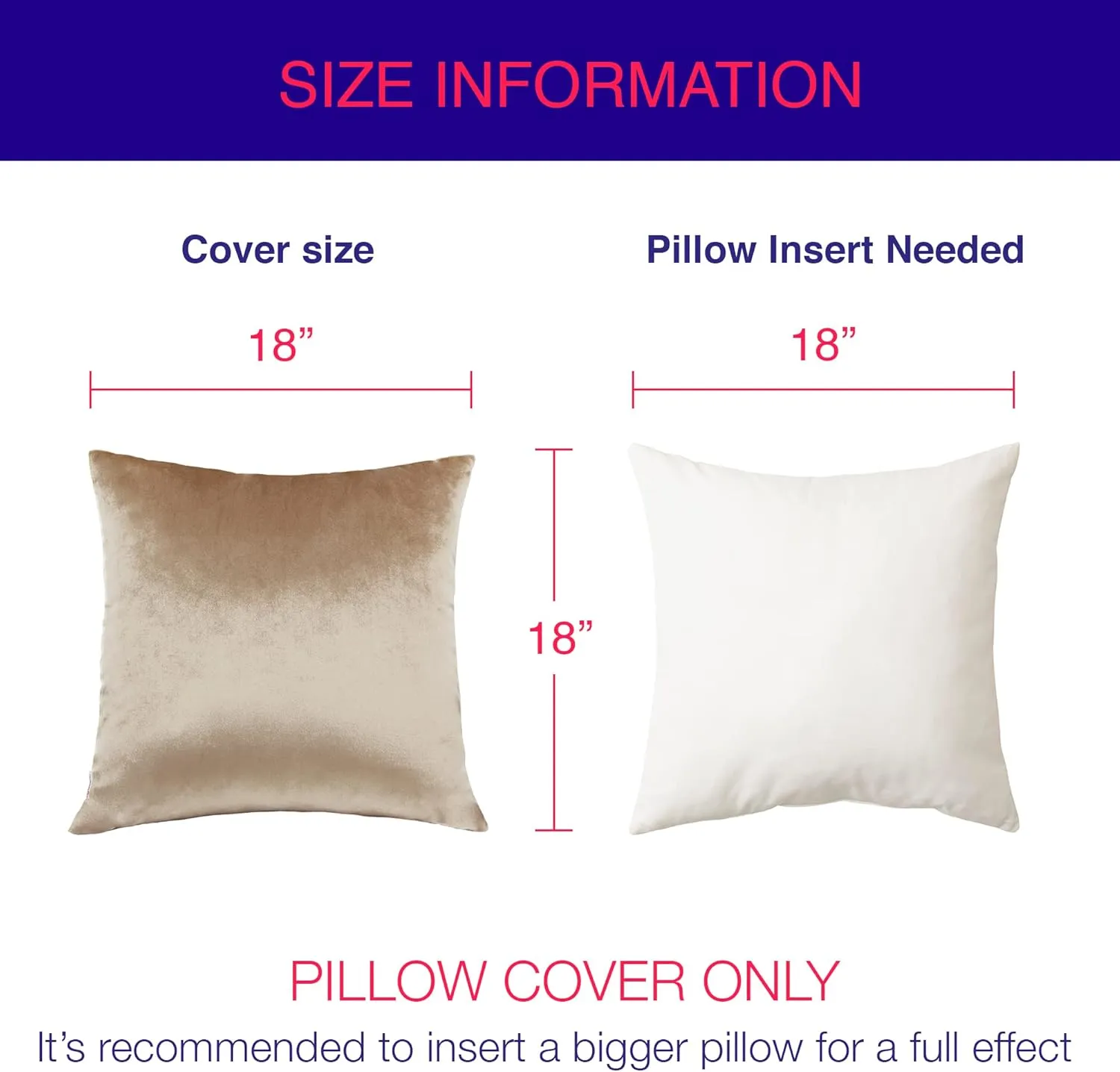 Throw Pillow Covers, Cozy Velvet Square, Soft Solid Decorative Cushion Pillowcases for Couch, Bed and Car, 18 x 18 Inches Champagne Brown, Pack of 2