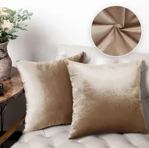 Throw Pillow Covers, Cozy Velvet Square, Soft Solid Decorative Cushion Pillowcases for Couch, Bed and Car, 18 x 18 Inches Champagne Brown, Pack of 2