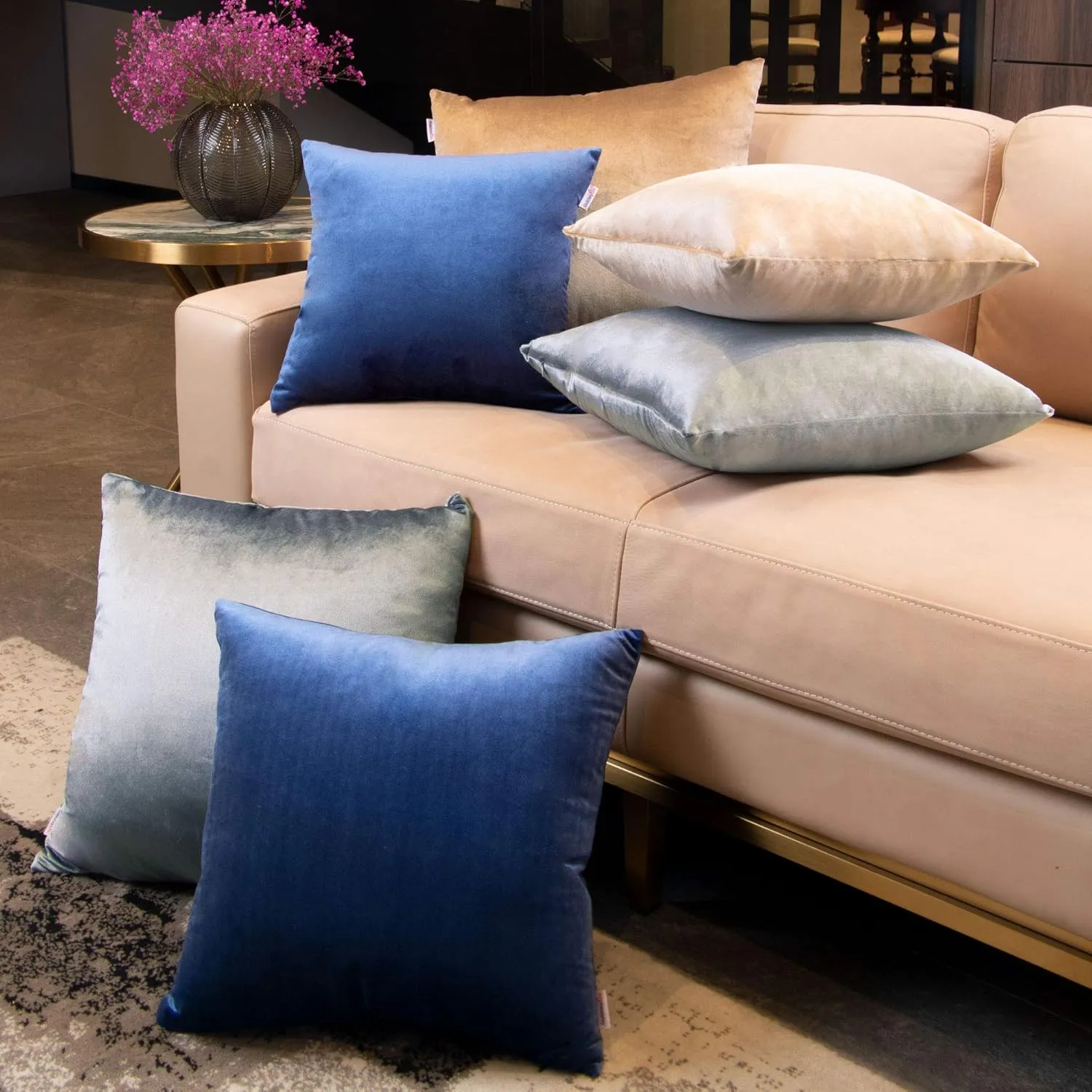 Throw Pillow Covers, Cozy Velvet Square, Soft Solid Decorative Cushion Pillowcases for Couch, Bed and Car, 18 x 18 Inches Champagne Brown, Pack of 2
