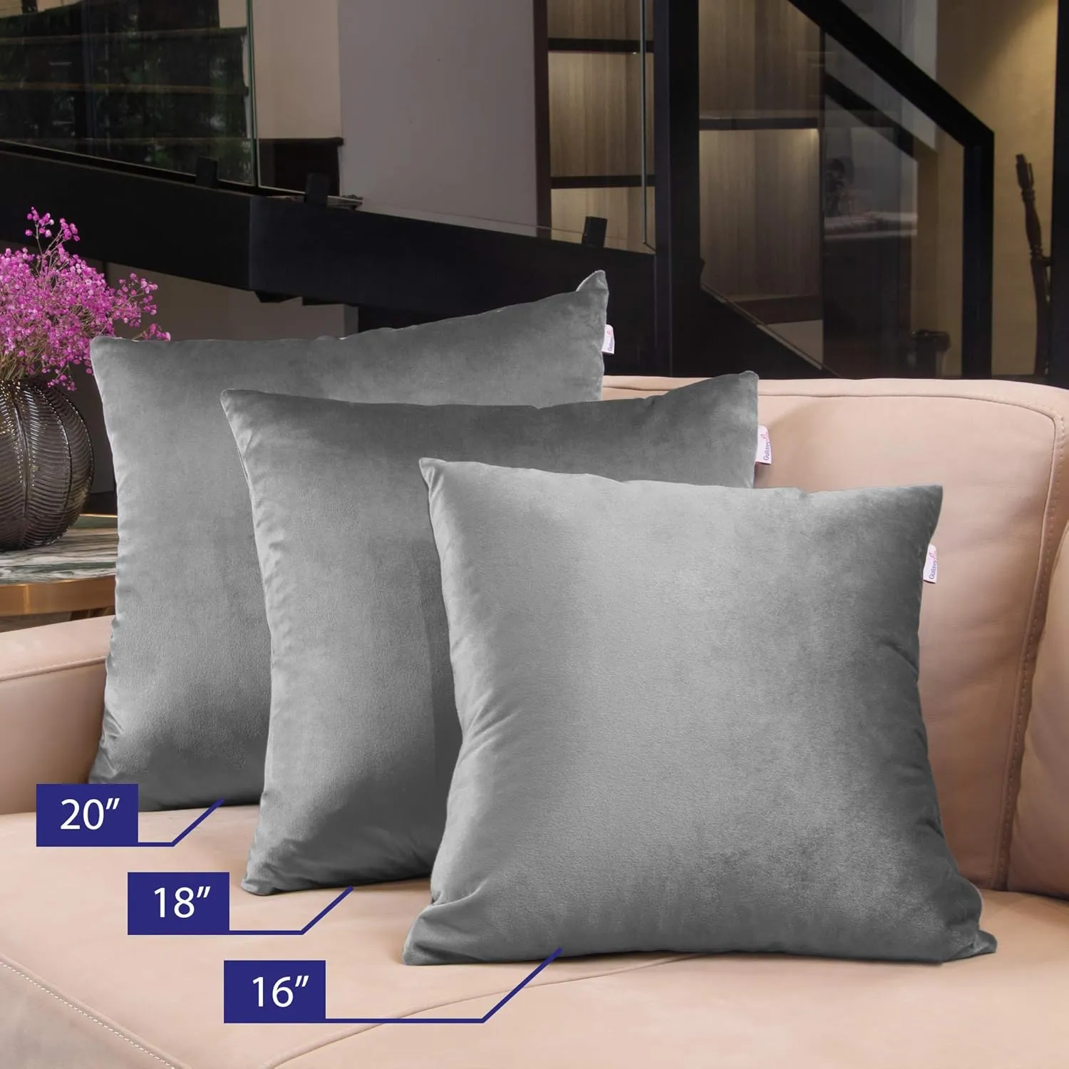 Throw Pillow Covers, Cozy Velvet Square, Soft Solid Decorative Cushion Pillowcases for Couch, Bed and Car, 18 x 18 Inches Champagne Brown, Pack of 2