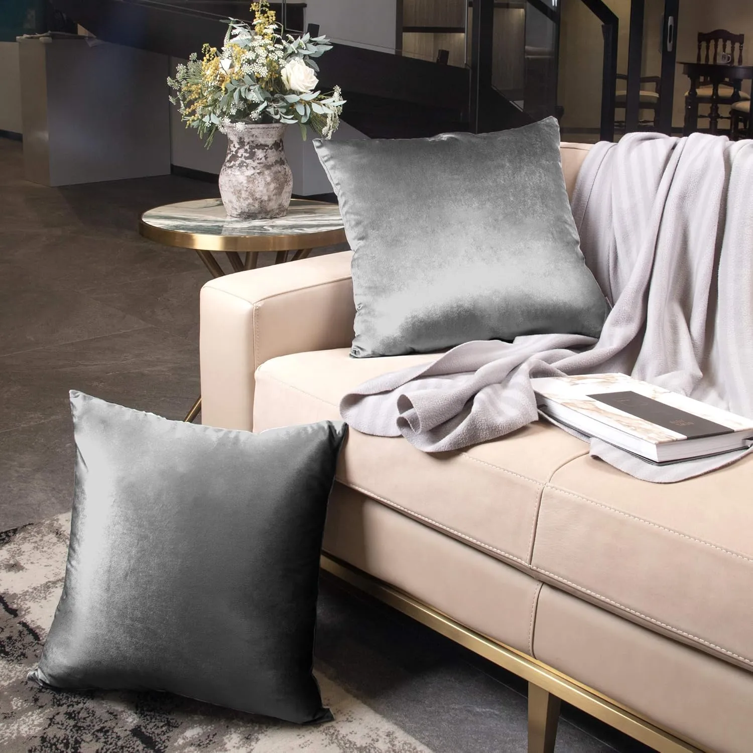 Throw Pillow Covers, Cozy Velvet Square, Soft Solid Decorative Cushion Pillowcases for Couch, Bed and Car, 18 x 18 Inches Champagne Brown, Pack of 2