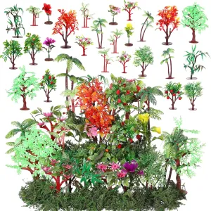 Tigeen 28 Pcs Model Trees Mixed Model with 1.4 Ounce Faux Green Moss Decor Tree Train Scenery Architecture for DIY Crafts, Building, Scenery Landscape(Mixed Trees)