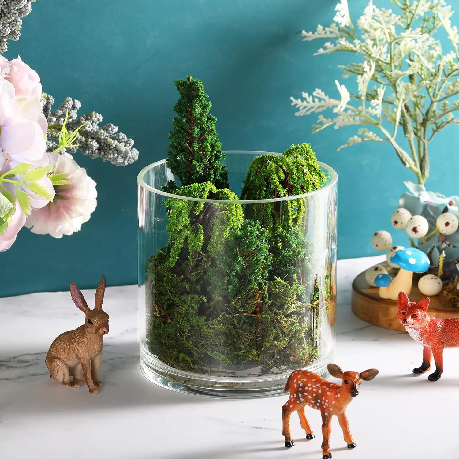 Tigeen 28 Pcs Model Trees Mixed Model with 1.4 Ounce Faux Green Moss Decor Tree Train Scenery Architecture for DIY Crafts, Building, Scenery Landscape(Natural Green)