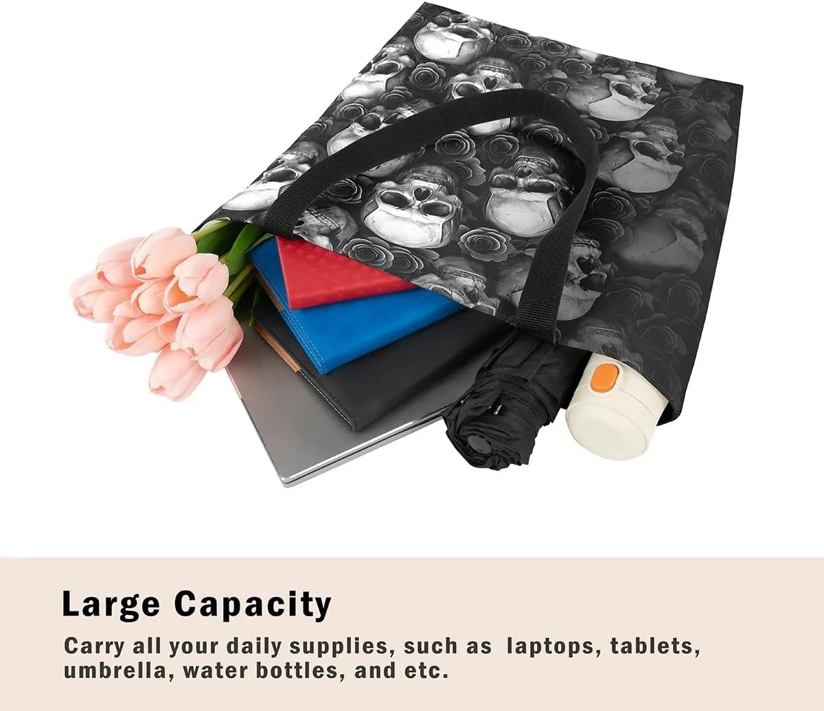 Tiger Canvas Tote Bag for Women,Romantic Rose Flower Tote Bag African Wild Animals Reusable Grocery Shoulder Bag