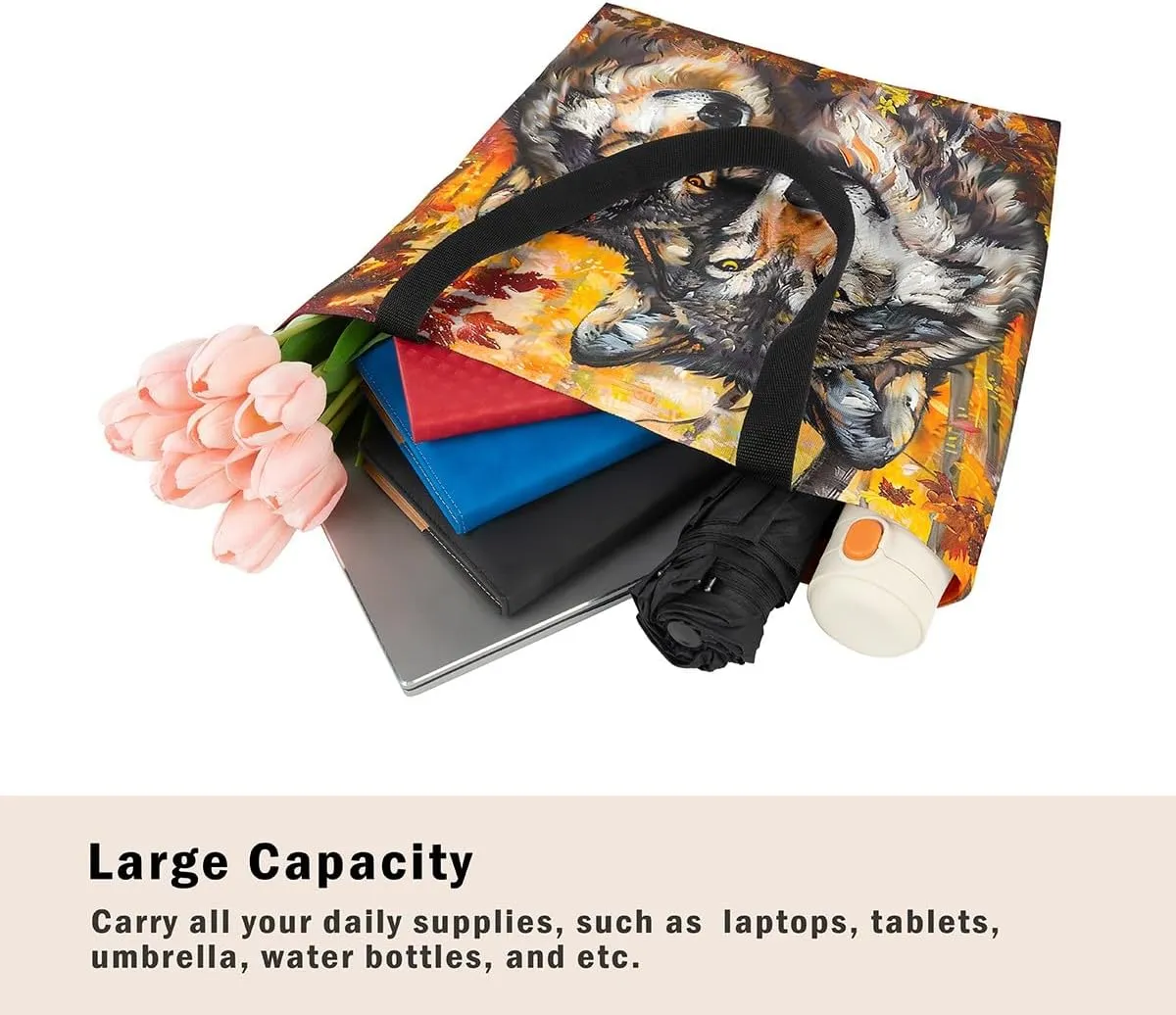 Tiger Canvas Tote Bag for Women,Romantic Rose Flower Tote Bag African Wild Animals Reusable Grocery Shoulder Bag