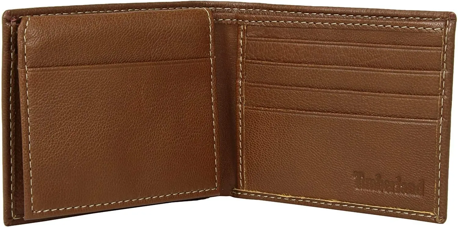 Timberland Men's Leather Wallet With Attached Flip Pocket, Tan, One Size