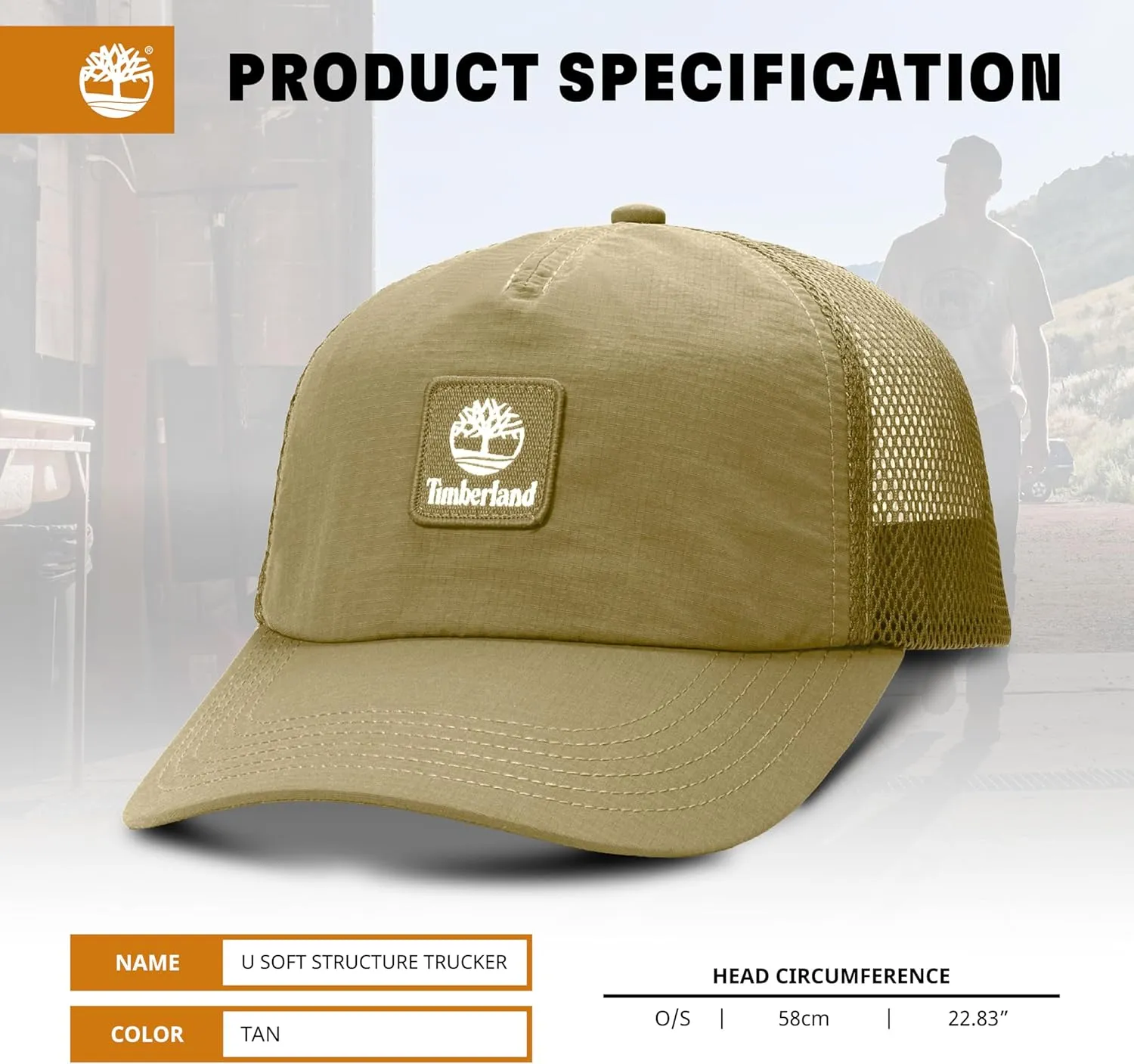 Timberland Trucker Hat, Soft Structured Baseball Cap, Adjustable Mesh Back, Curved Brim, Breathable & Lightweight – One Size