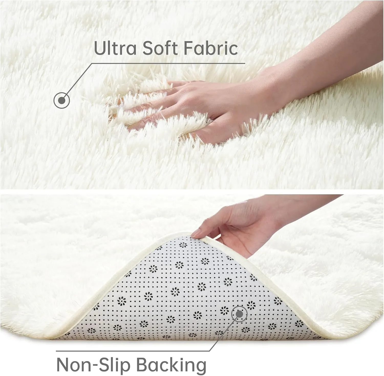 Toneed Fluffy Runner Rug for Bedroom Living Room, 2 x 6 Feet Cream Shaggy Rug Super Soft Modern Indoor Area Rug Fuzzy Plush Carpet for Dorm Nursery Kids Room Home Decorative