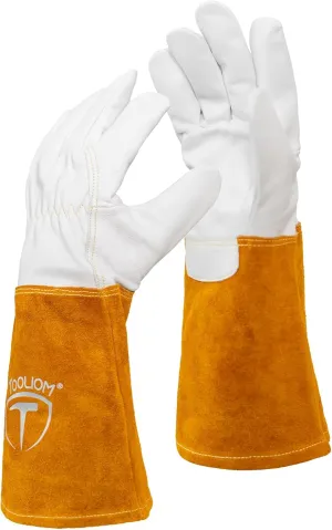 TOOLIOM Premium Goatskin TIG Welding Gloves Cuff Cowhide Split Leather with Soft Lining High-Dexterity (14-inch, Extra Large)