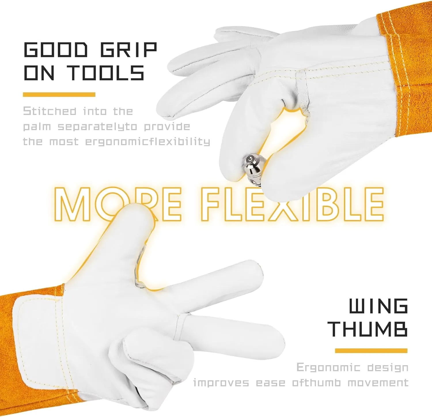 TOOLIOM Premium Goatskin TIG Welding Gloves Cuff Cowhide Split Leather with Soft Lining High-Dexterity (14-inch, Extra Large)