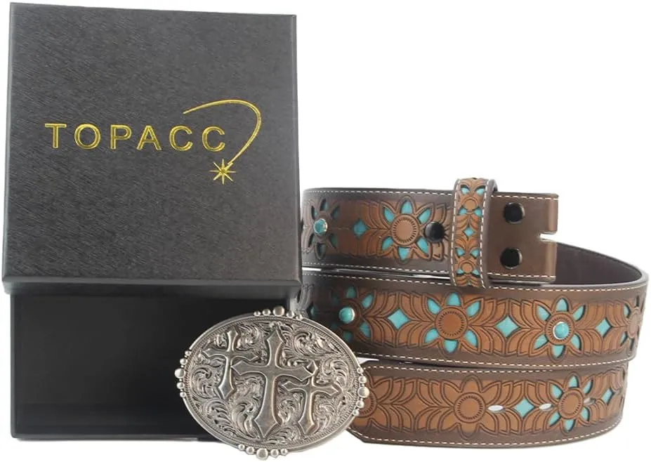 TOPACC Womens Mens Western Belt Cowboy Cowgirl Country Belt for Jeans Pants Rodeo Outfit