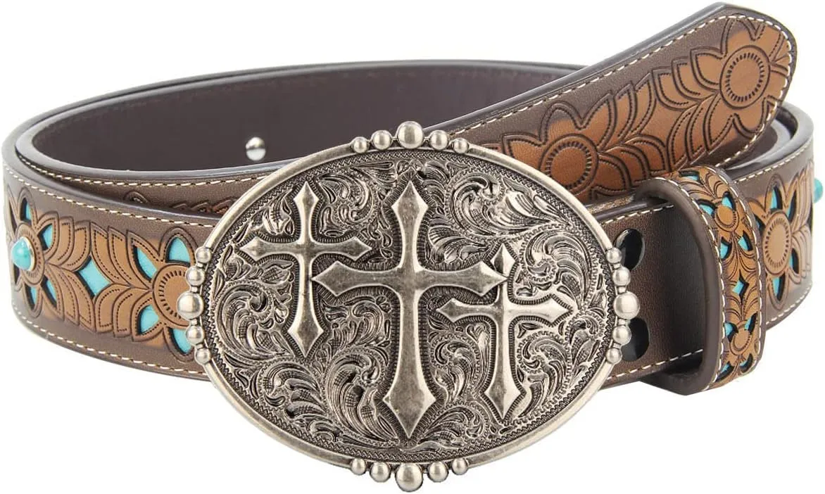TOPACC Womens Mens Western Belt Cowboy Cowgirl Country Belt for Jeans Pants Rodeo Outfit