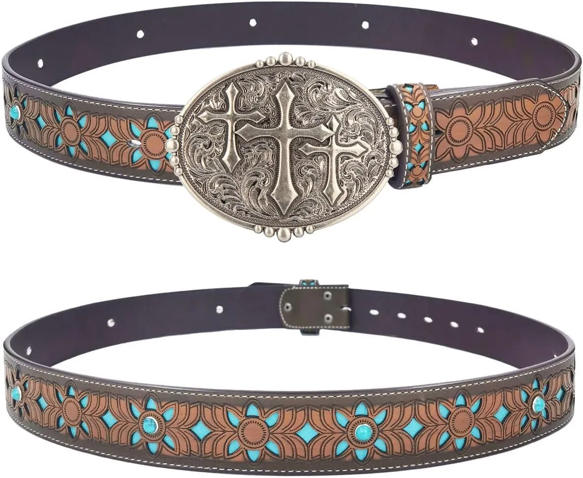 TOPACC Womens Mens Western Belt Cowboy Cowgirl Country Belt for Jeans Pants Rodeo Outfit