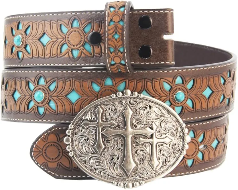 TOPACC Womens Mens Western Belt Cowboy Cowgirl Country Belt for Jeans Pants Rodeo Outfit
