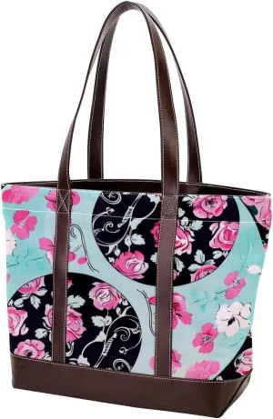 Tote Bag for Women, Large Tote Bag, Women's Tote Handbags, Yin Yang Gossip Pink Rose Flower, Womens Tote Bag