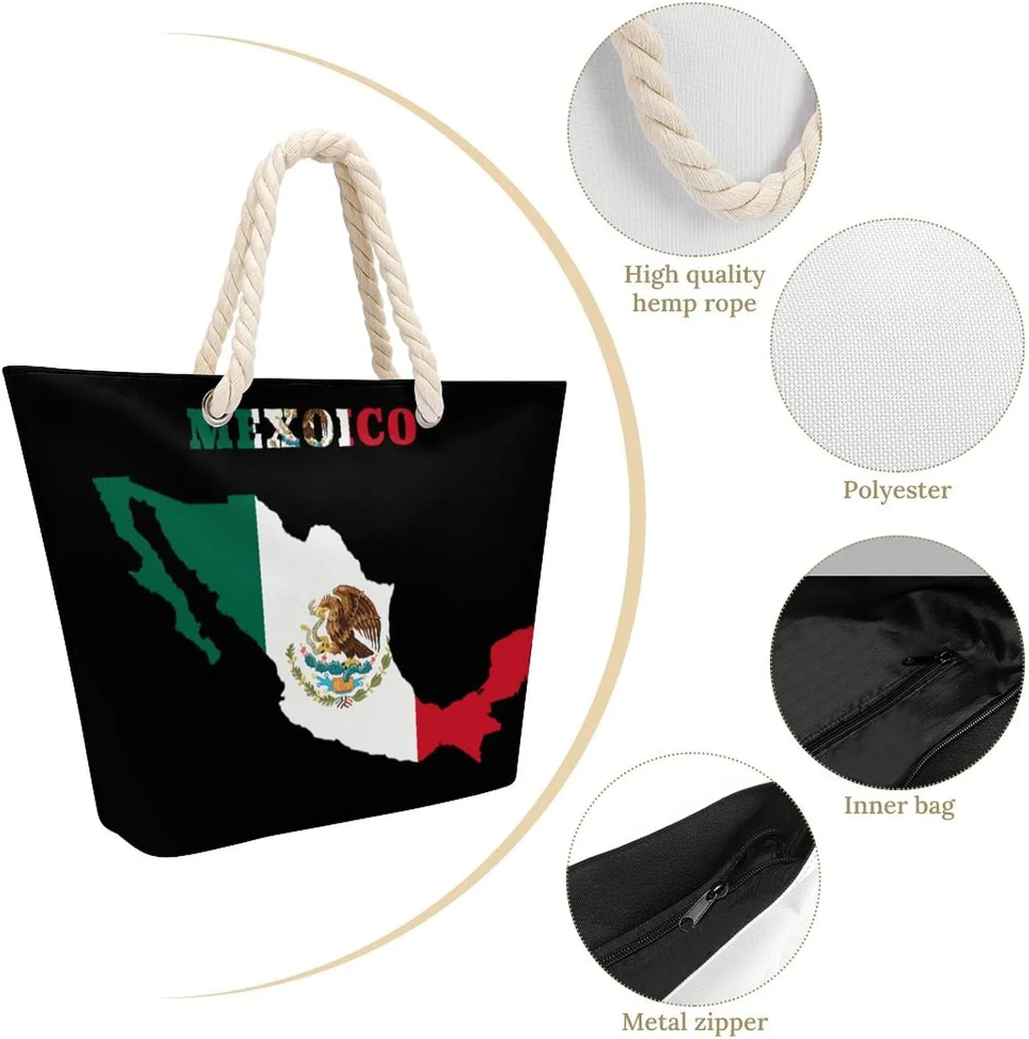 Tote Bag Large Handles Beach Bag with Zipper for Shopping Groceries Travel Outdoors Swim Pool Bag