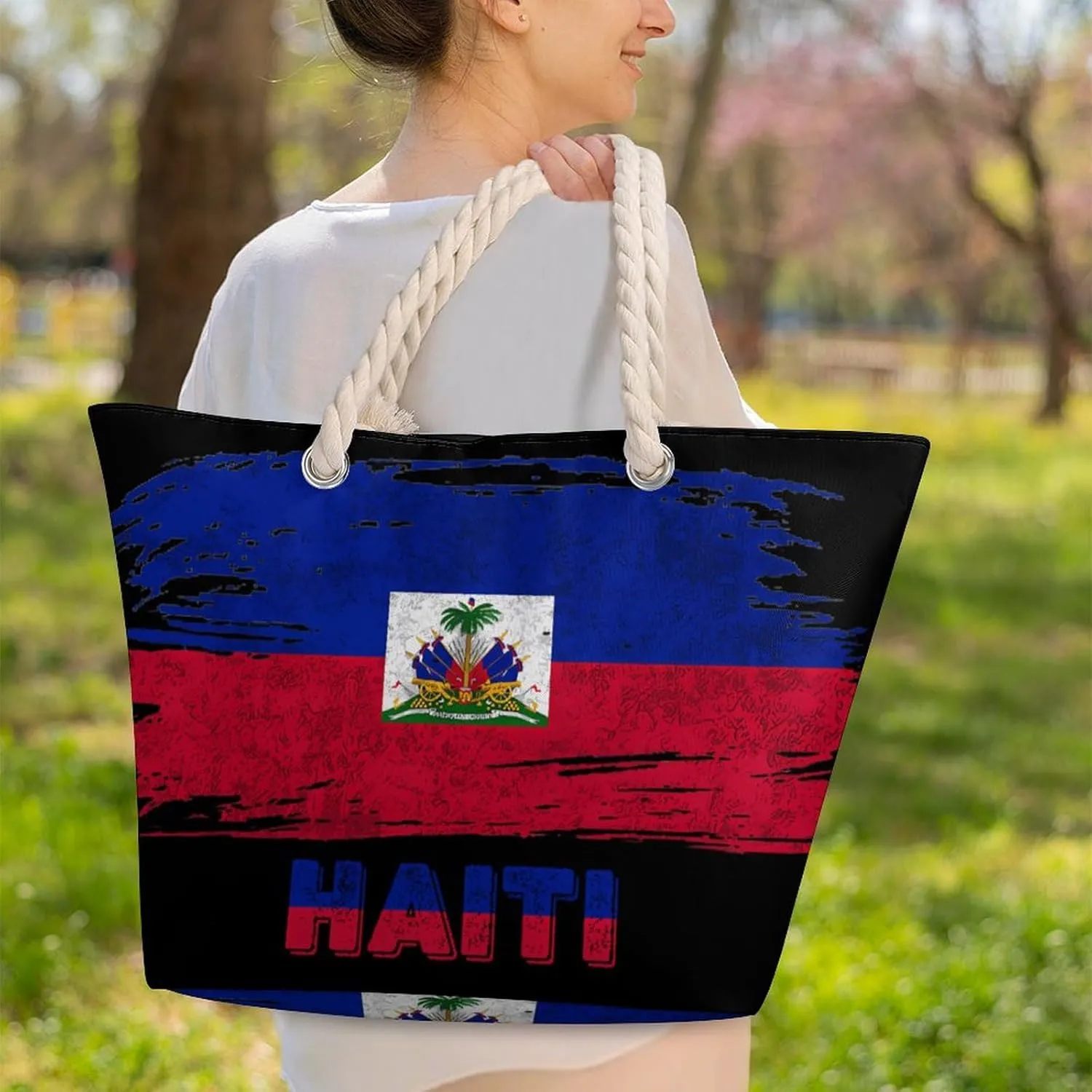 Tote Bag Large Handles Beach Bag with Zipper for Shopping Groceries Travel Outdoors Swim Pool Bag