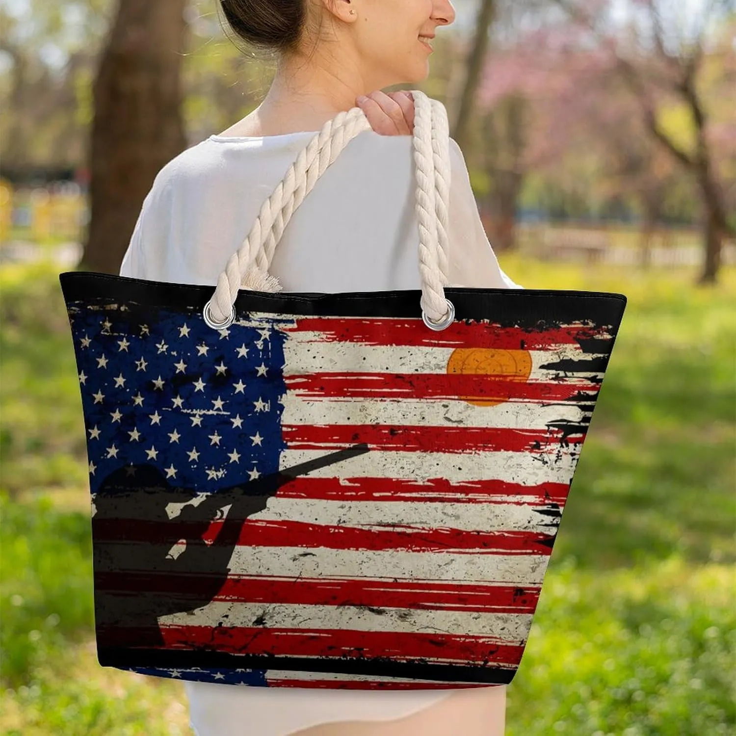 Tote Bag Large Handles Beach Bag with Zipper for Shopping Groceries Travel Outdoors Swim Pool Bag