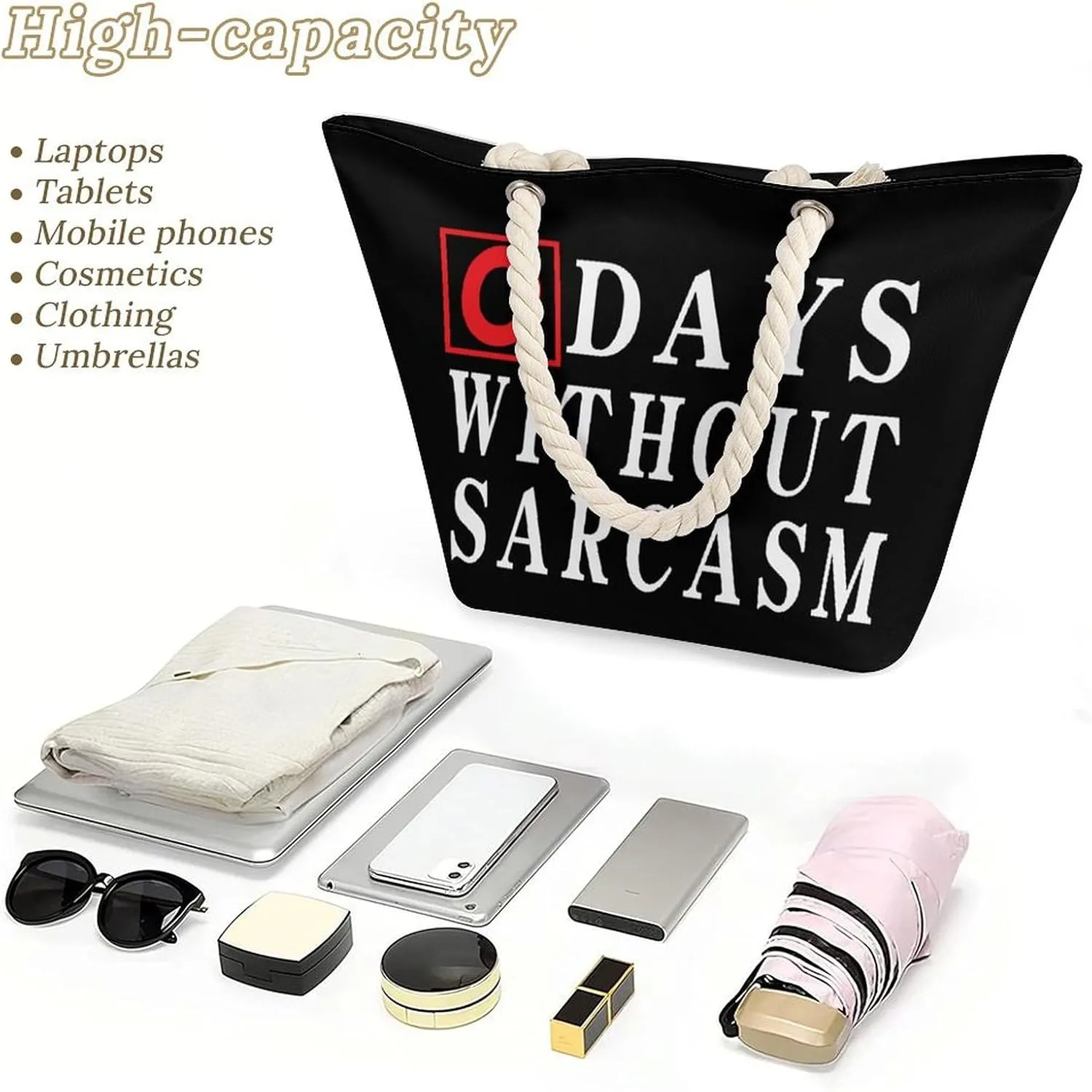 Tote Bag Large Handles Beach Bag with Zipper for Shopping Groceries Travel Outdoors Swim Pool Bag