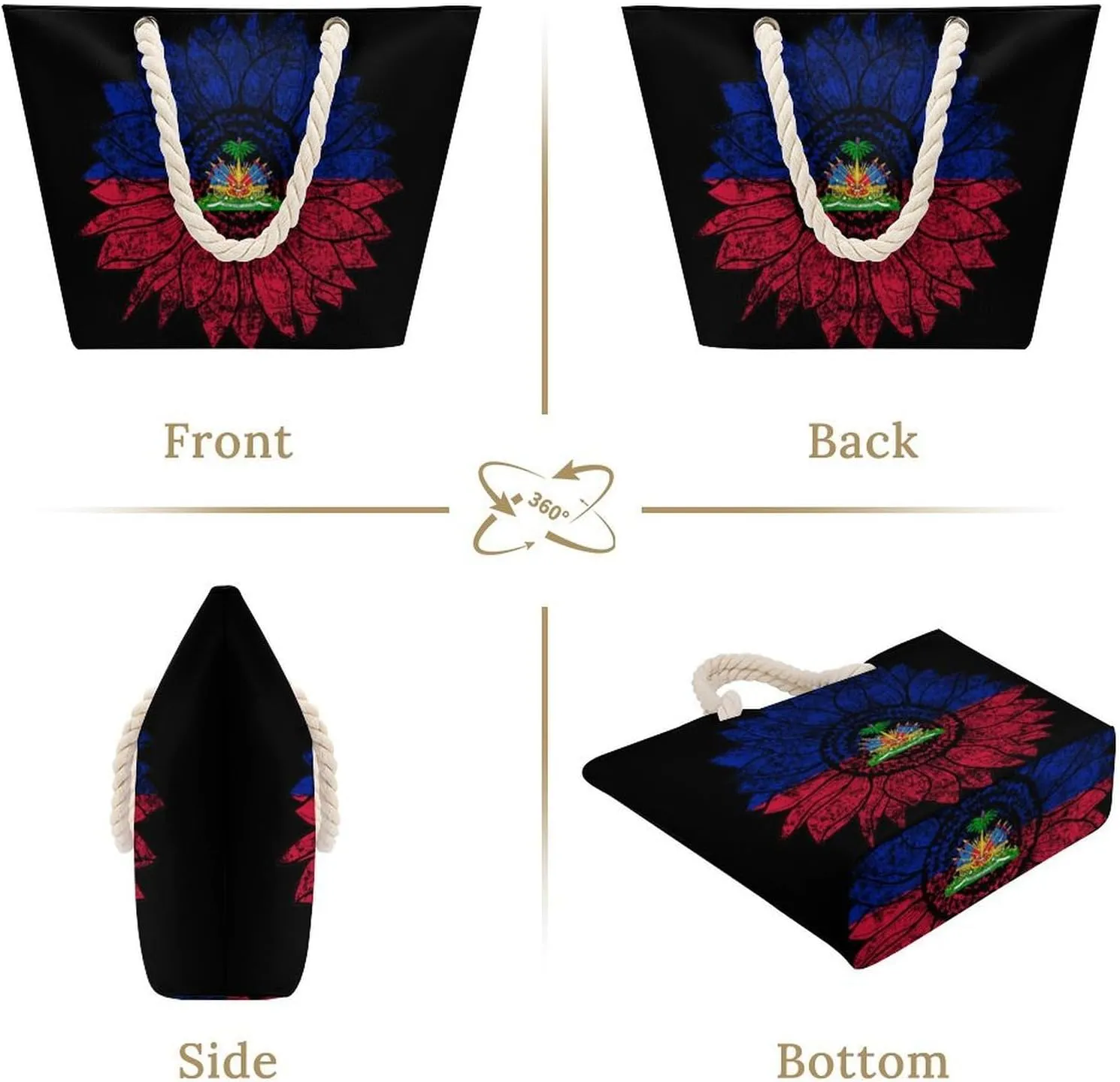 Tote Bag Large Handles Beach Bag with Zipper for Shopping Groceries Travel Outdoors Swim Pool Bag