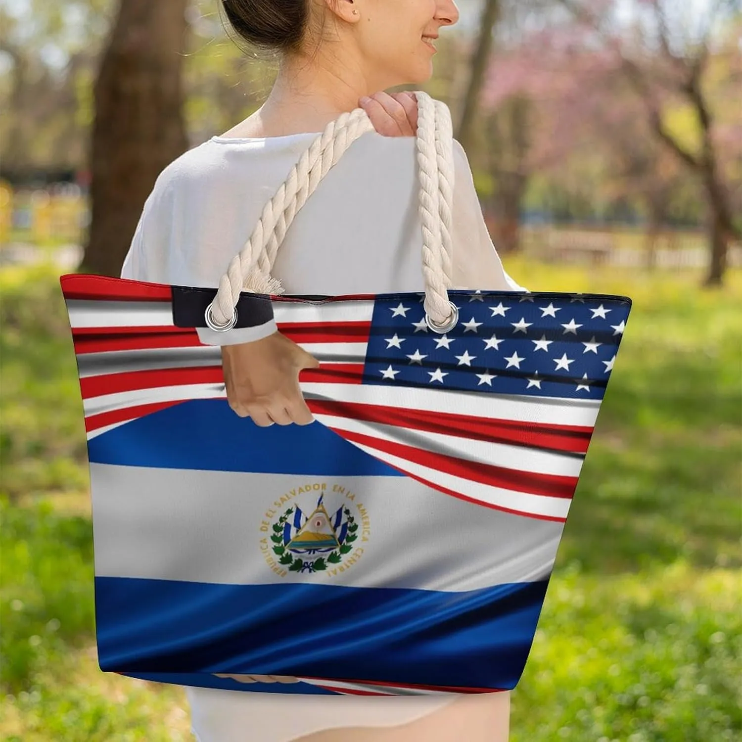 Tote Bag Large Handles Beach Bag with Zipper for Shopping Groceries Travel Outdoors Swim Pool Bag