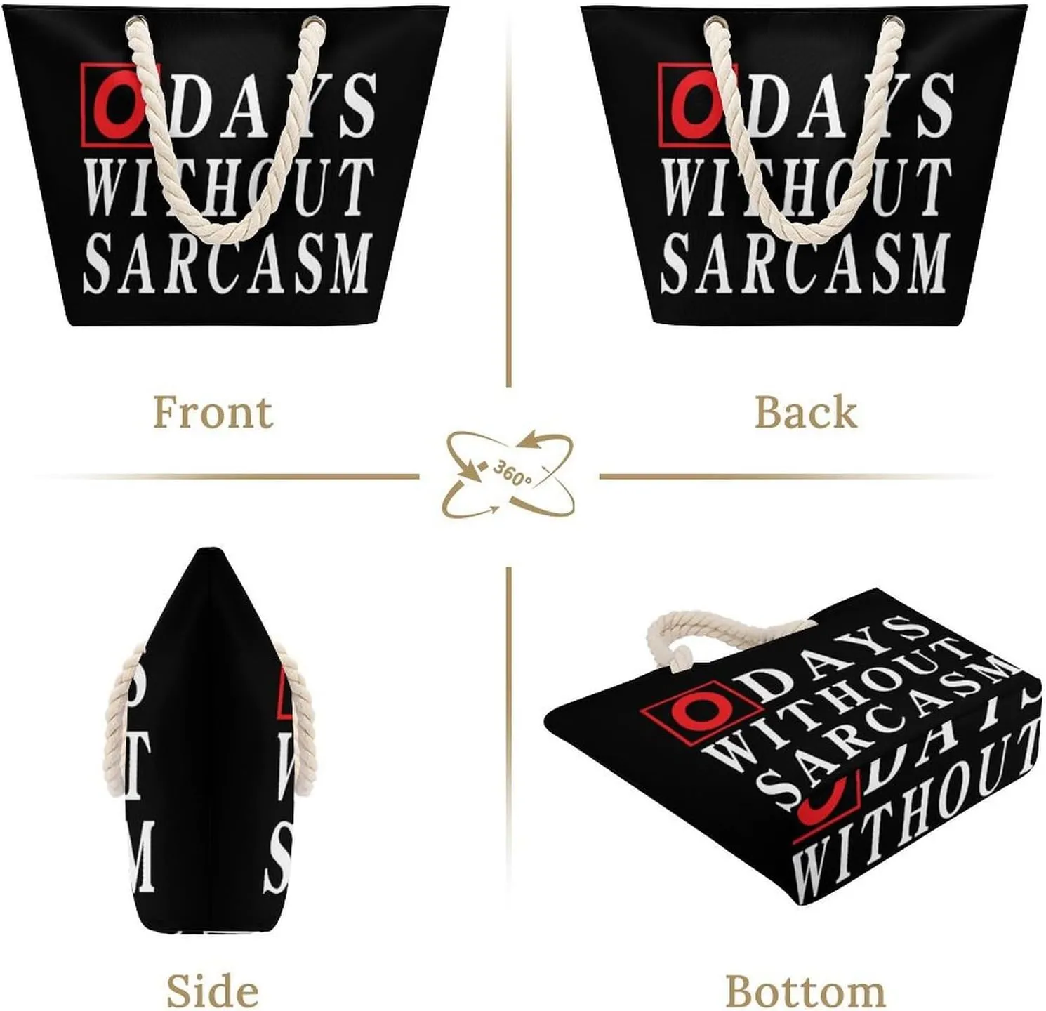 Tote Bag Large Handles Beach Bag with Zipper for Shopping Groceries Travel Outdoors Swim Pool Bag