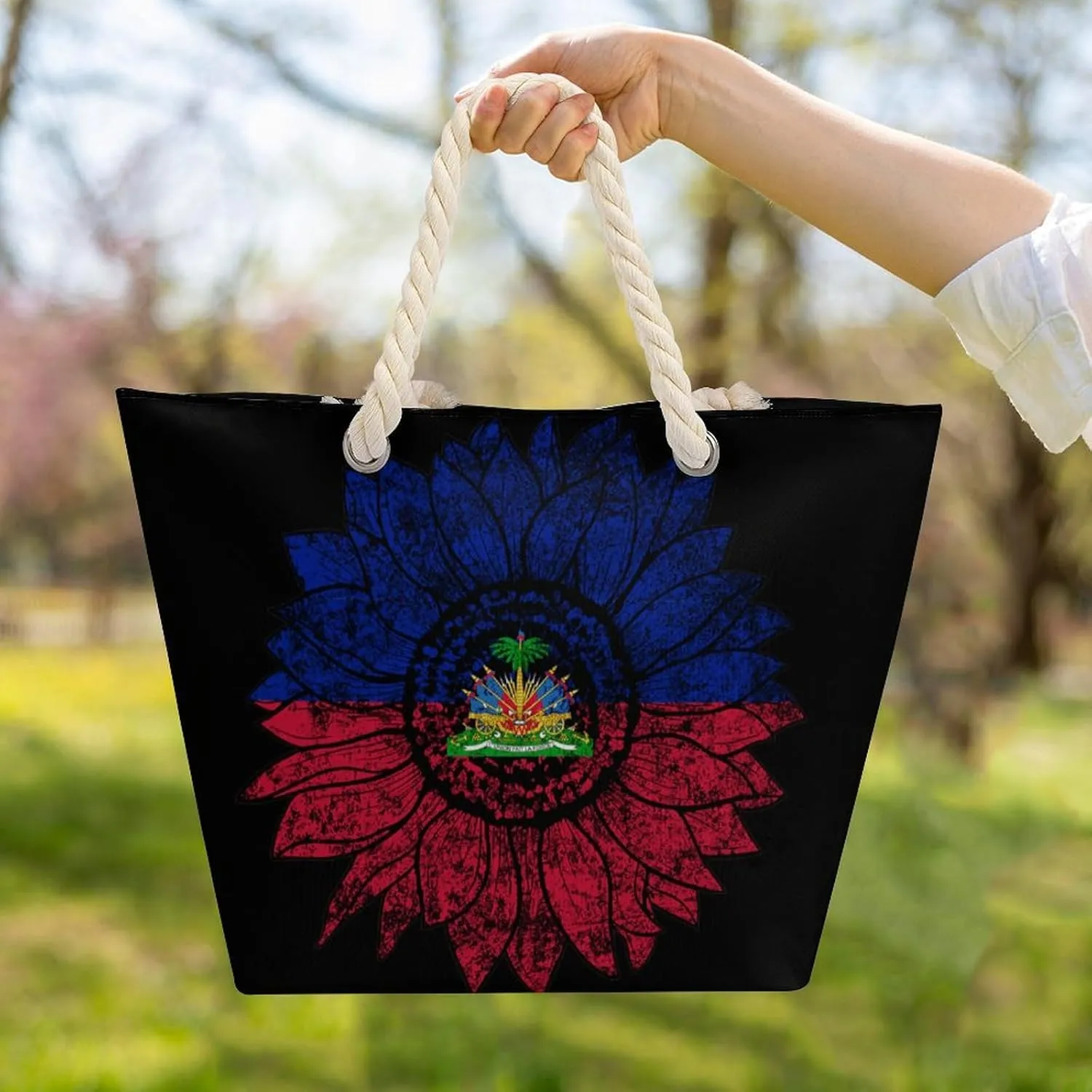 Tote Bag Large Handles Beach Bag with Zipper for Shopping Groceries Travel Outdoors Swim Pool Bag