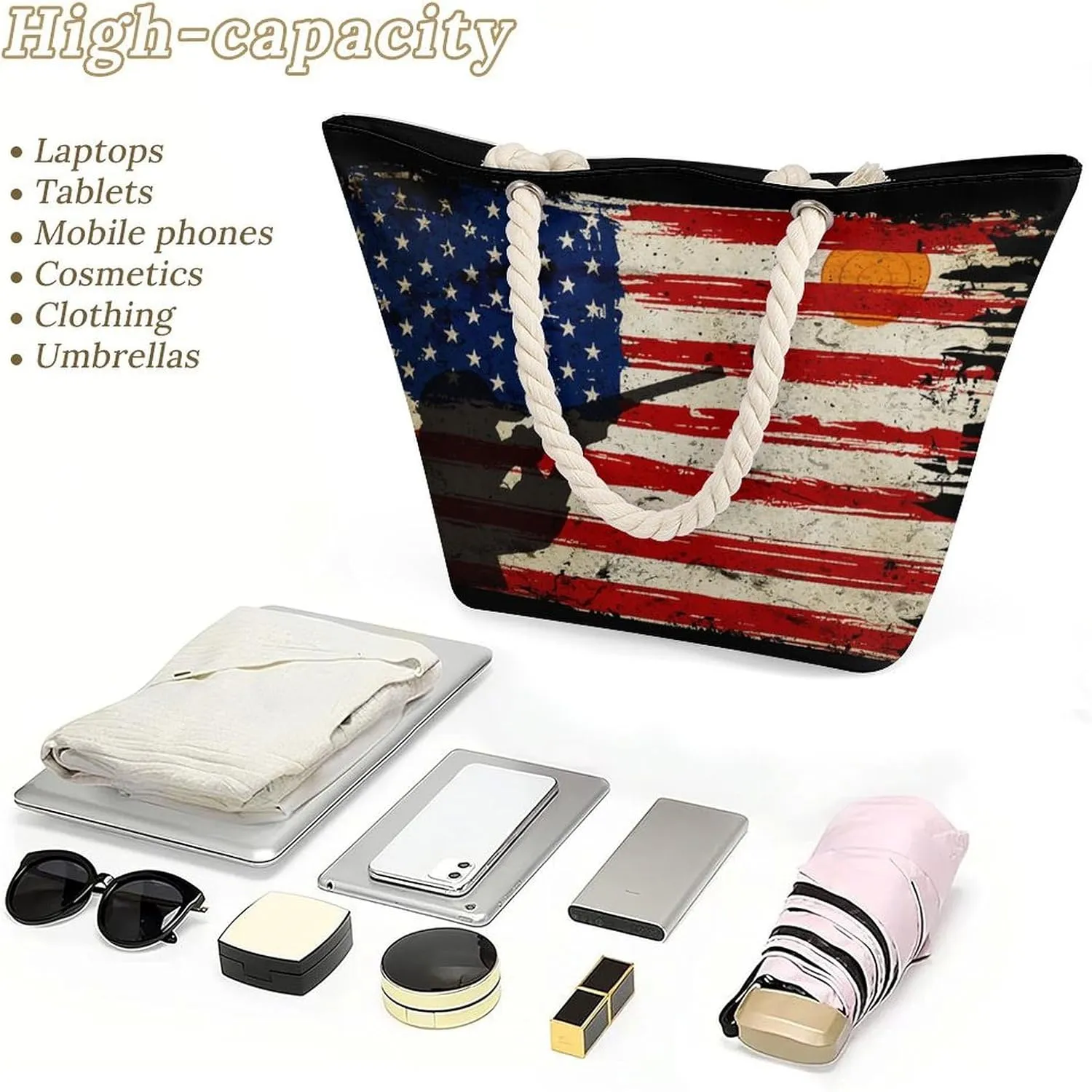 Tote Bag Large Handles Beach Bag with Zipper for Shopping Groceries Travel Outdoors Swim Pool Bag