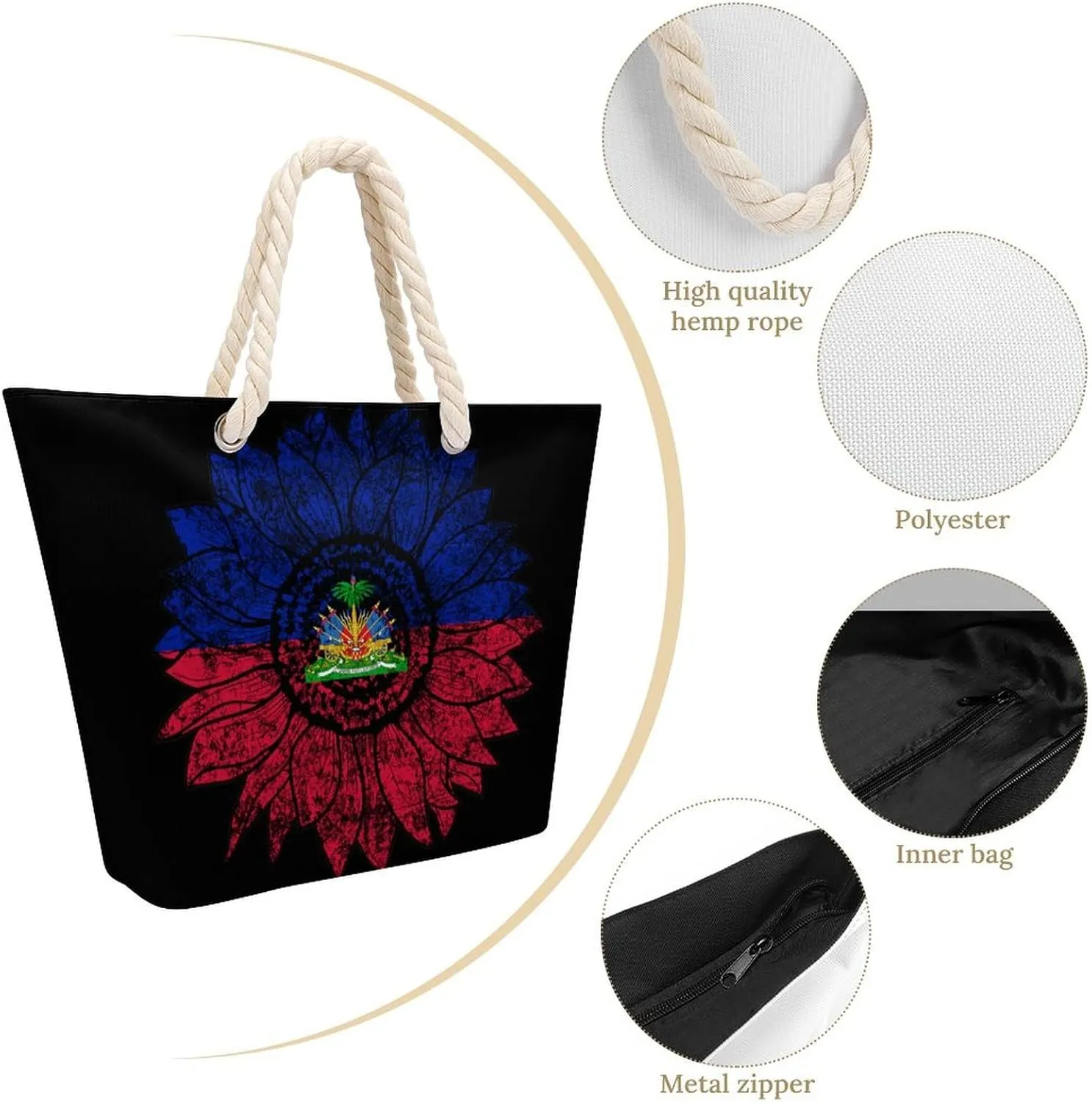 Tote Bag Large Handles Beach Bag with Zipper for Shopping Groceries Travel Outdoors Swim Pool Bag