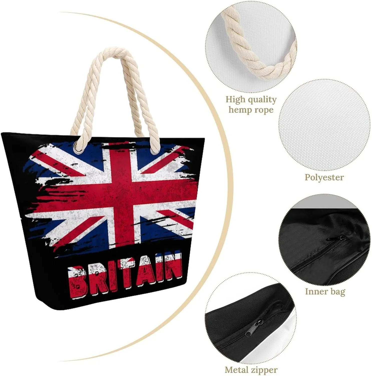 Tote Bag Large Handles Beach Bag with Zipper for Shopping Groceries Travel Outdoors Swim Pool Bag