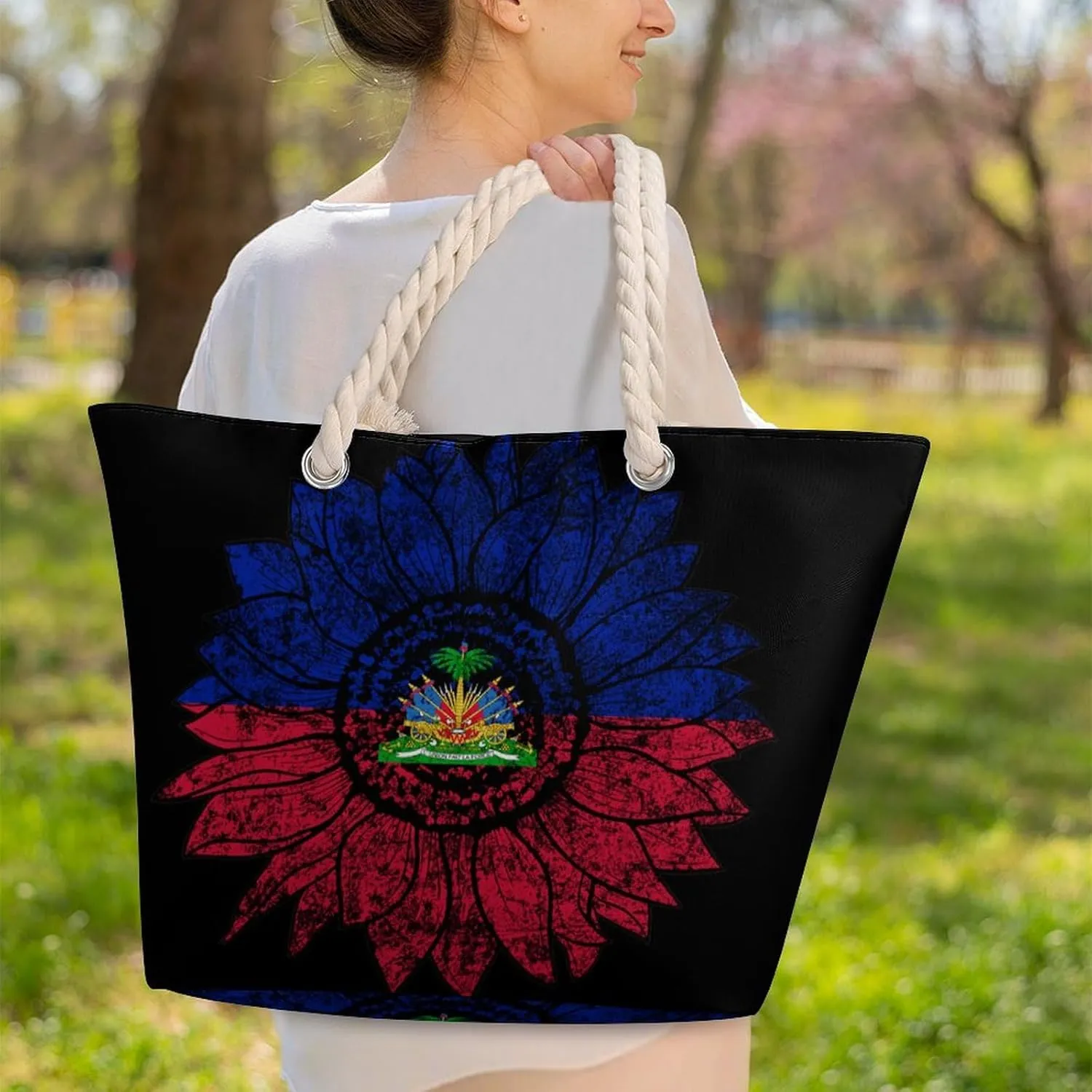 Tote Bag Large Handles Beach Bag with Zipper for Shopping Groceries Travel Outdoors Swim Pool Bag