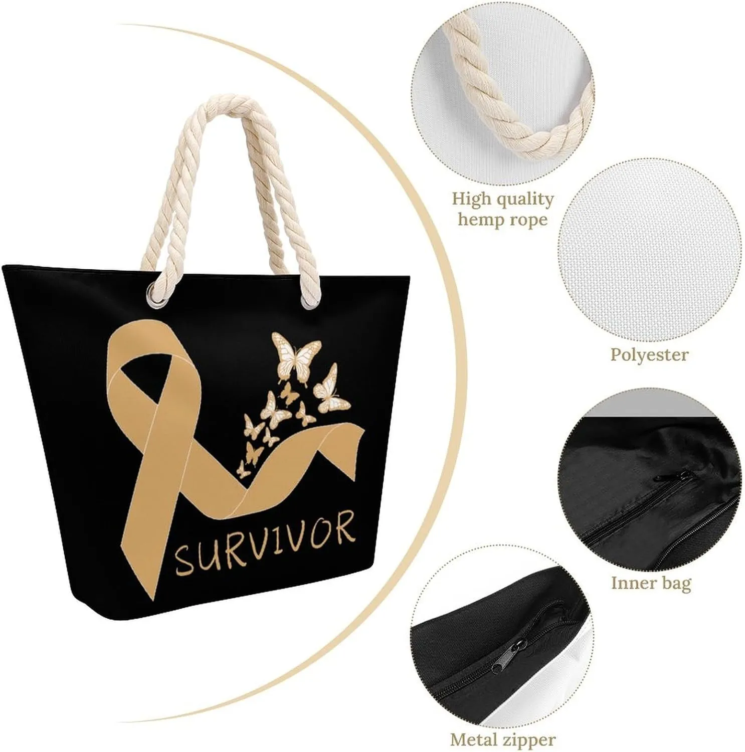 Tote Bag Large Handles Beach Bag with Zipper for Shopping Groceries Travel Outdoors Swim Pool Bag