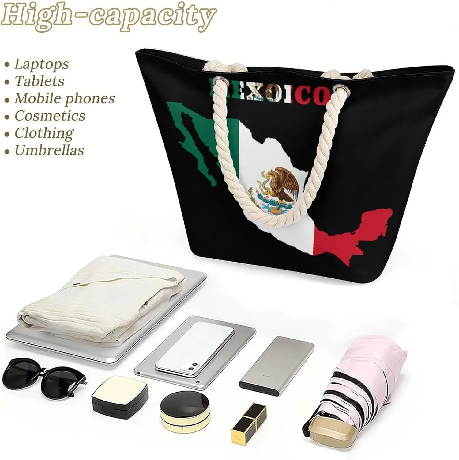 Tote Bag Large Handles Beach Bag with Zipper for Shopping Groceries Travel Outdoors Swim Pool Bag