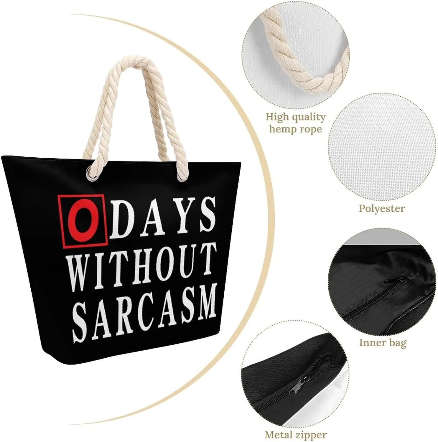 Tote Bag Large Handles Beach Bag with Zipper for Shopping Groceries Travel Outdoors Swim Pool Bag