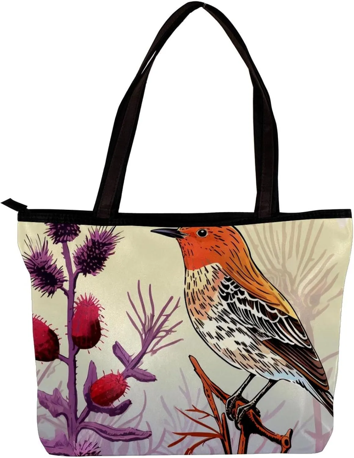 Tote Bags for Women,Womens Handbags,Small Tote Bag,Bird Purple Flower Bush
