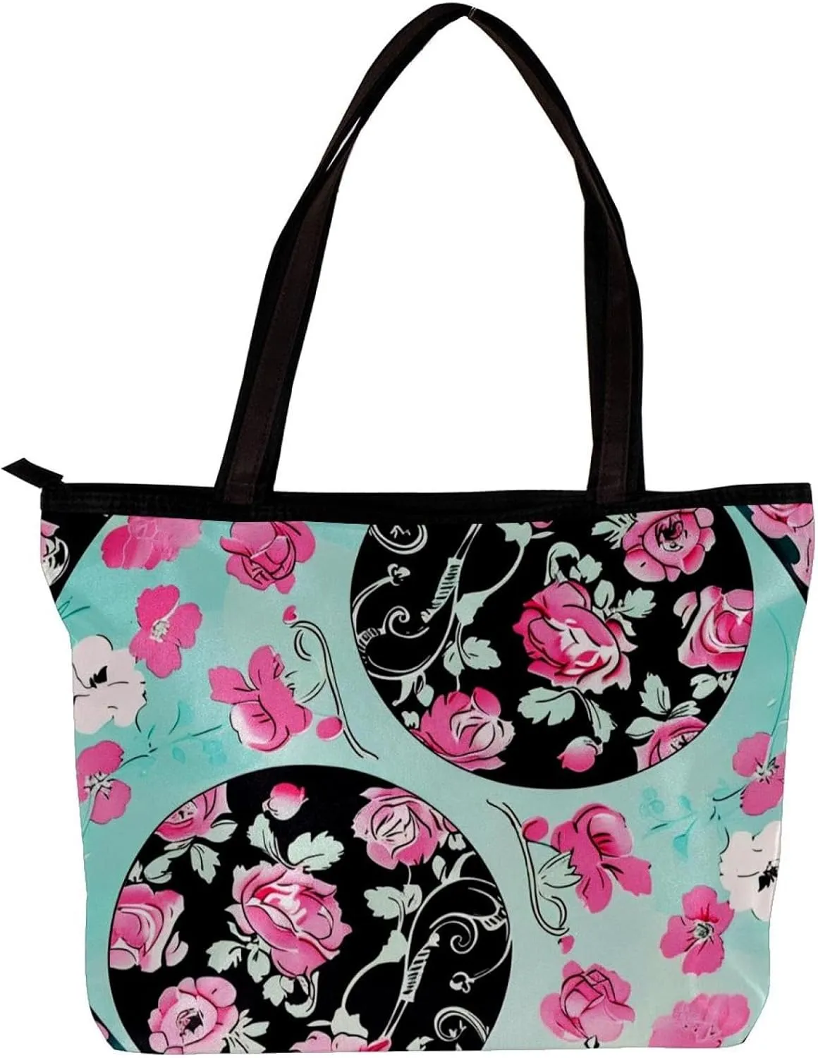 Tote Bags, Large Tote Bags for Women, Women's Tote Handbags, Yin Yang Gossip Pink Rose Flower, Tote Bag for Work