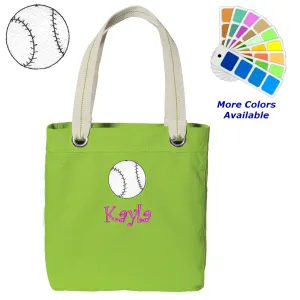 Tote or Lined Your Worldwide availability Personalized Discounted shipping Metal Text Grommets Embroidered with Canvas with Bag of Choice Design Contrast Baseball Name