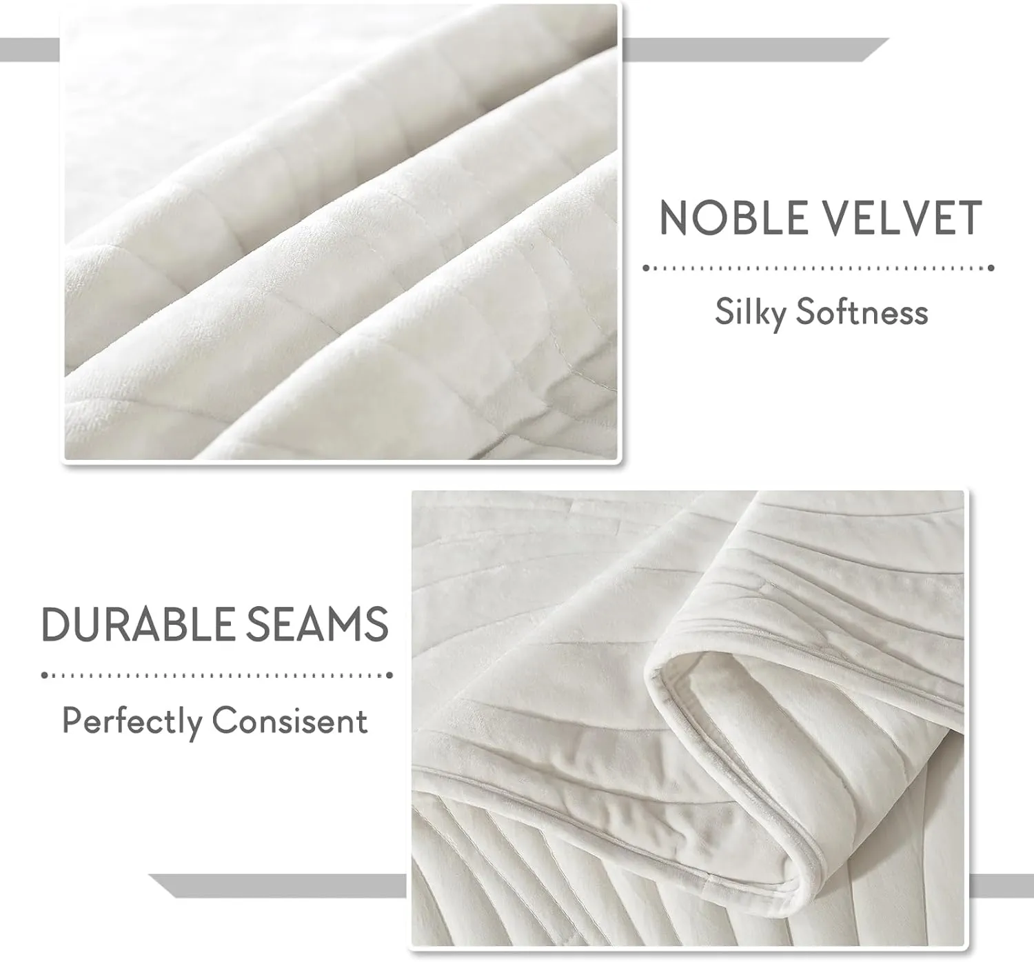 Travan Luxury Velvet Quilt Set Queen Size, Lightweight Velvet Comforter Set, Soft Warm Queen Quilt Bedding Set, Oversized Bedspread Coverlet with 2 Shams for All Season, Cream White