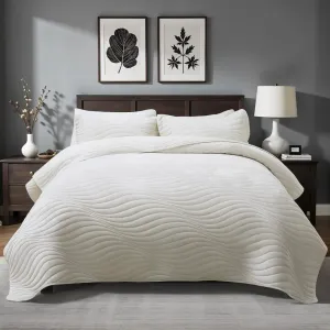Travan Luxury Velvet Quilt Set Queen Size, Lightweight Velvet Comforter Set, Soft Warm Queen Quilt Bedding Set, Oversized Bedspread Coverlet with 2 Shams for All Season, Cream White