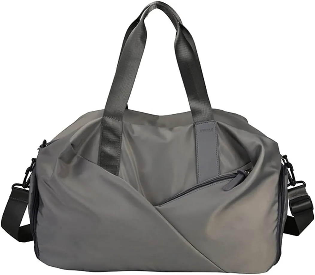 Travel Duffel Bag for Women/Men Ultra-Light Sport Duffel Bag Weekend Shoulder Bag Large Gym Tote Bag Overnight Bag Nylon Hospital Bag Carry On Luggage with Shoes Compartment and Wet Pocket Grey
