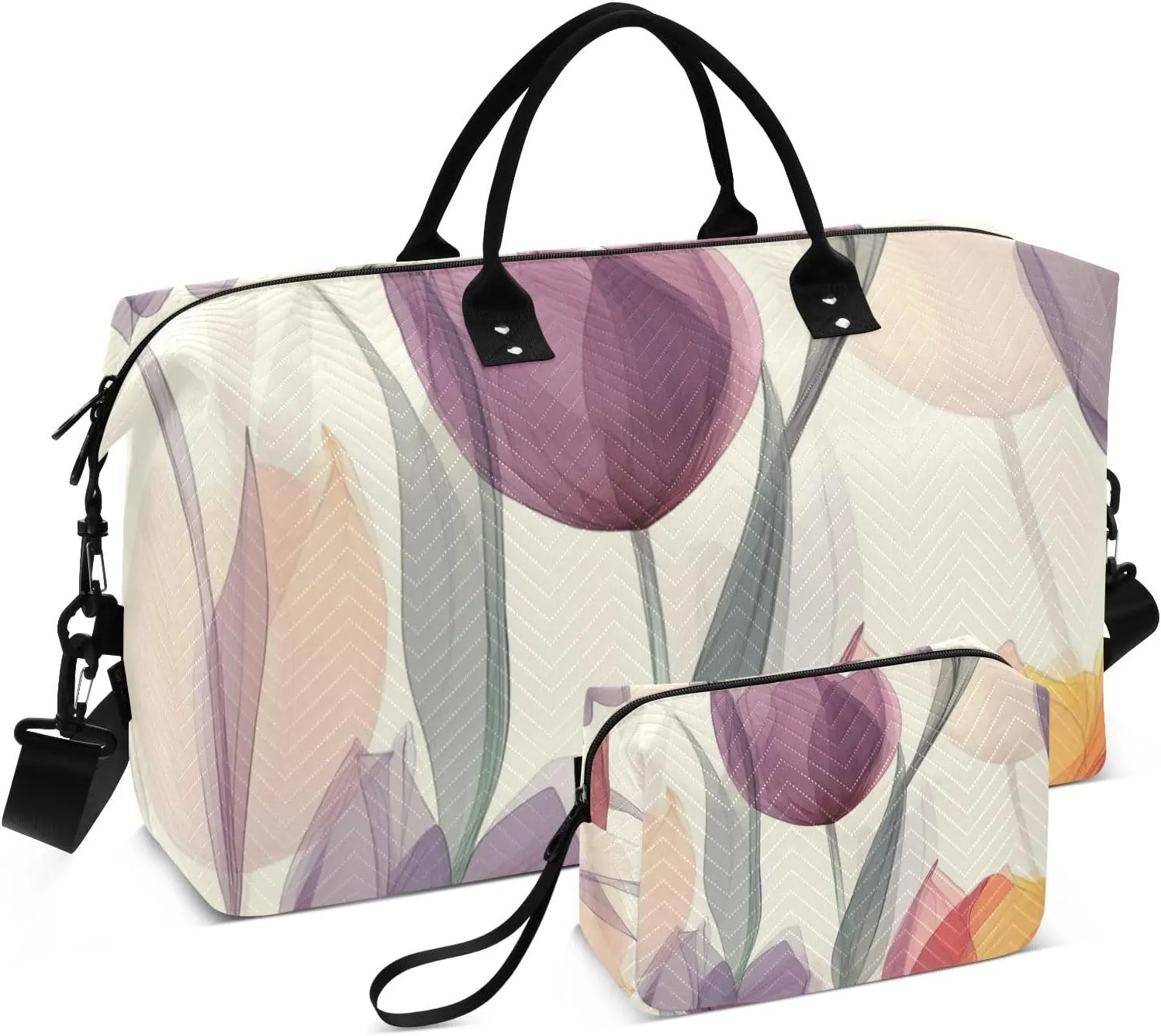 Travel Duffel Bag Large Carry On Bag Sports Gym Tote Bag with Adjustable Strap for Trekking Multifunctional flower Blended