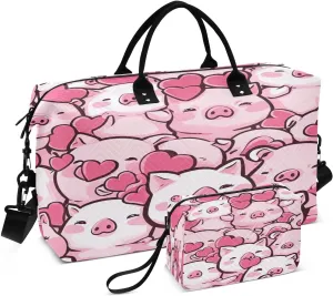 Travel Duffel Bag Large Weekender Overnight Bags for Women Men, Cute Kawaii Pigs Gym Bag with Toiletry Bag