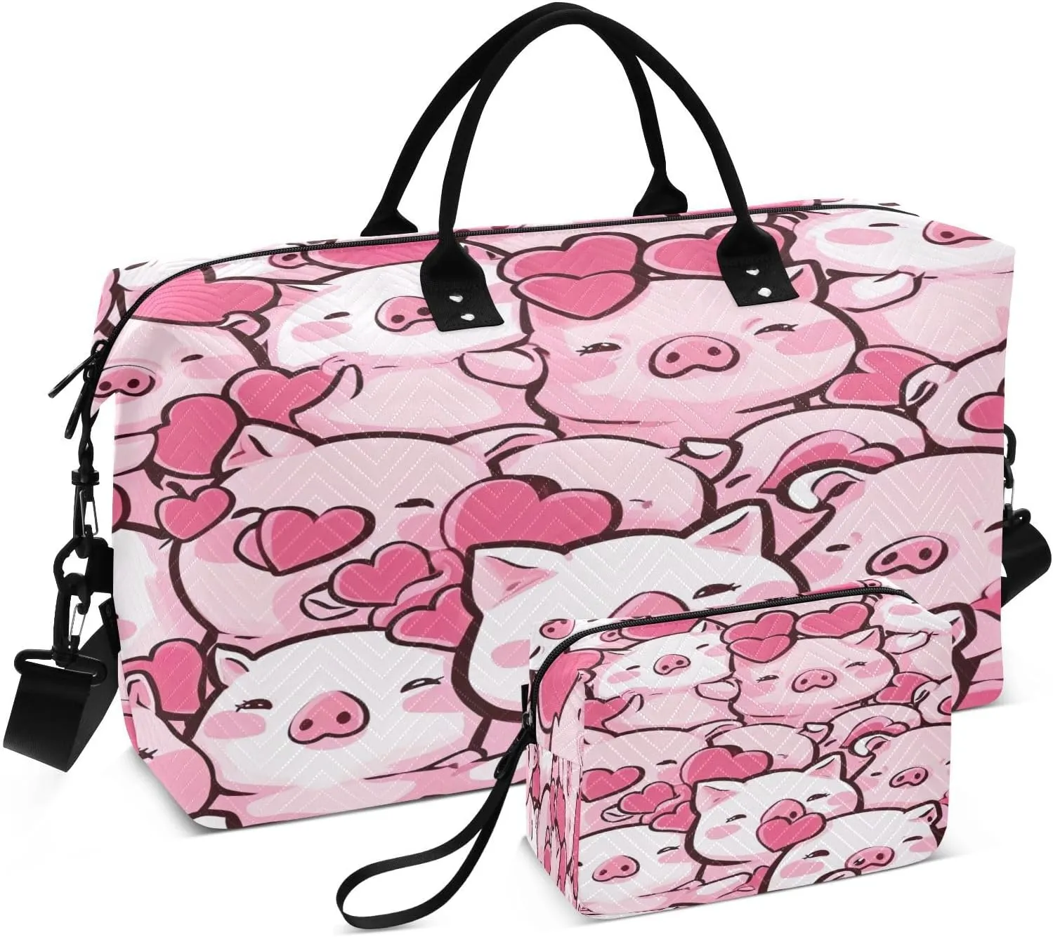 Travel Duffel Bag Large Weekender Overnight Bags for Women Men, Cute Kawaii Pigs Gym Bag with Toiletry Bag