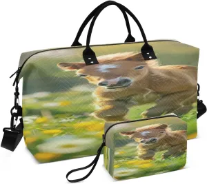 Travel Duffel Bag Large Weekender Overnight Bags for Women Men, Cute Pony Gym Bag with Toiletry Bag